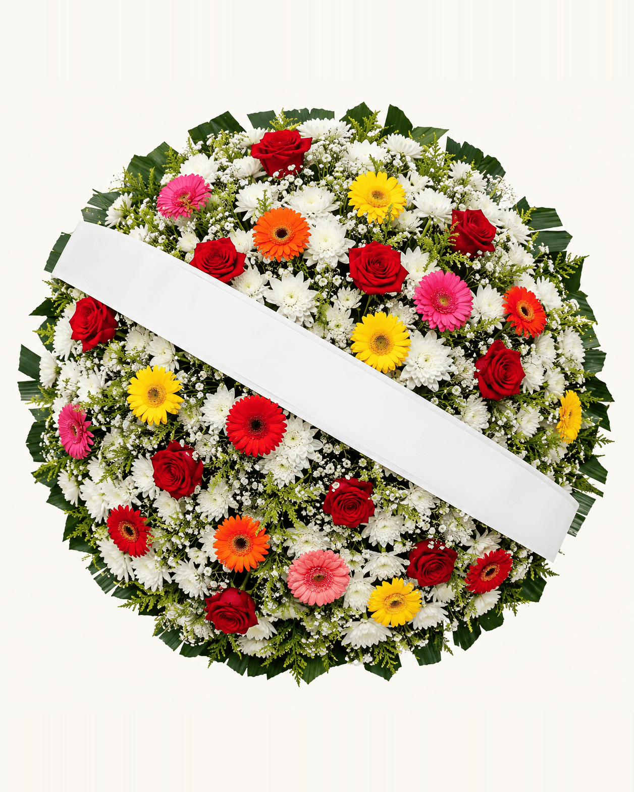 Coroa de Flores Colorida de Gérberas e Rosas, tamanho Pequena