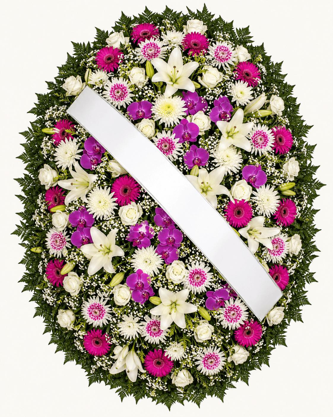 Coroa de Flores Grande Branca, Rosa e Lilás com Orquídeas