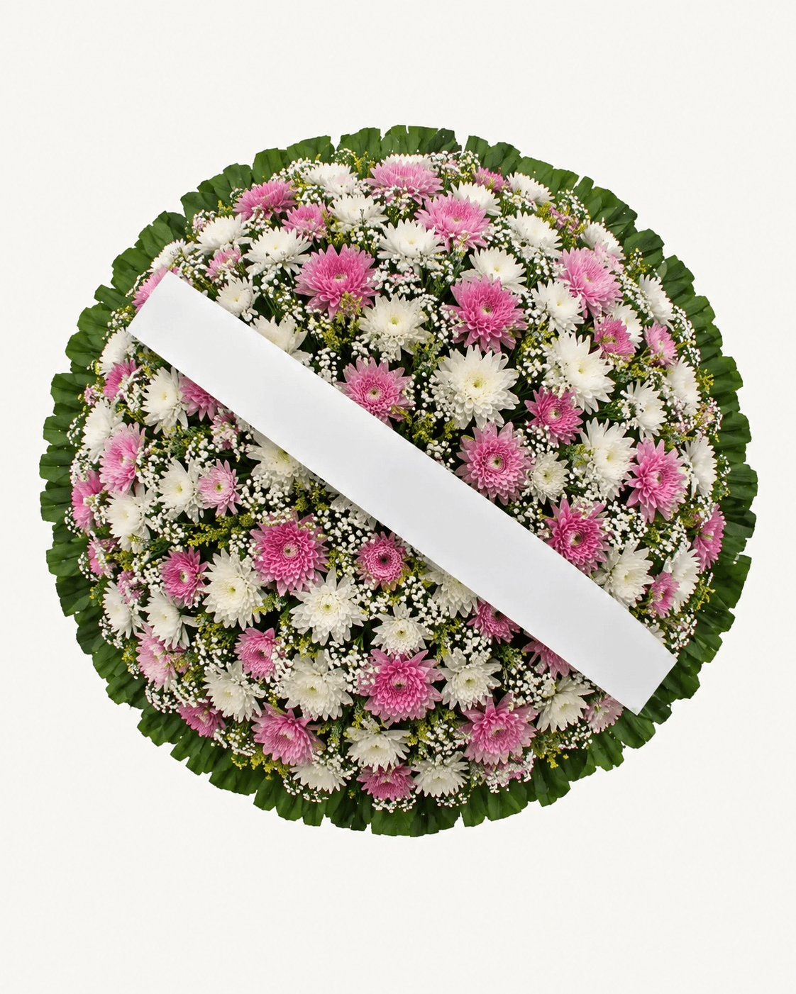 Coroa de Flores Rosa e Branca de Crisântemos Sheena
