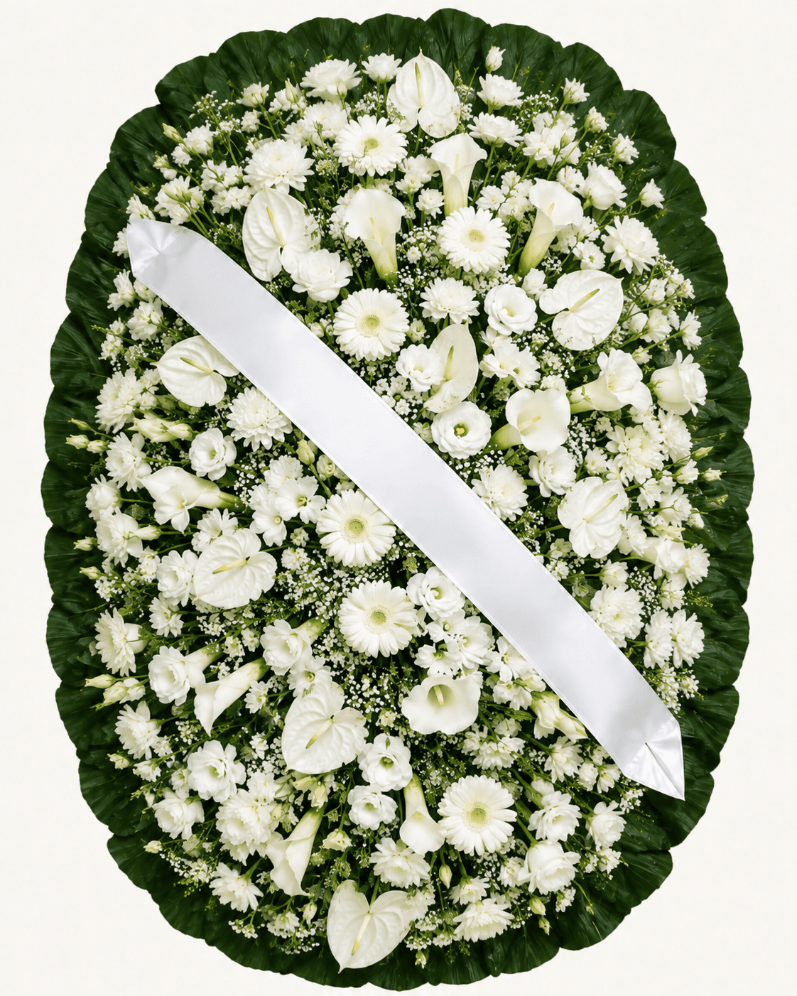 Coroa de Flores Suprema Toda Branca de Flores Nobres, tamanho Grande