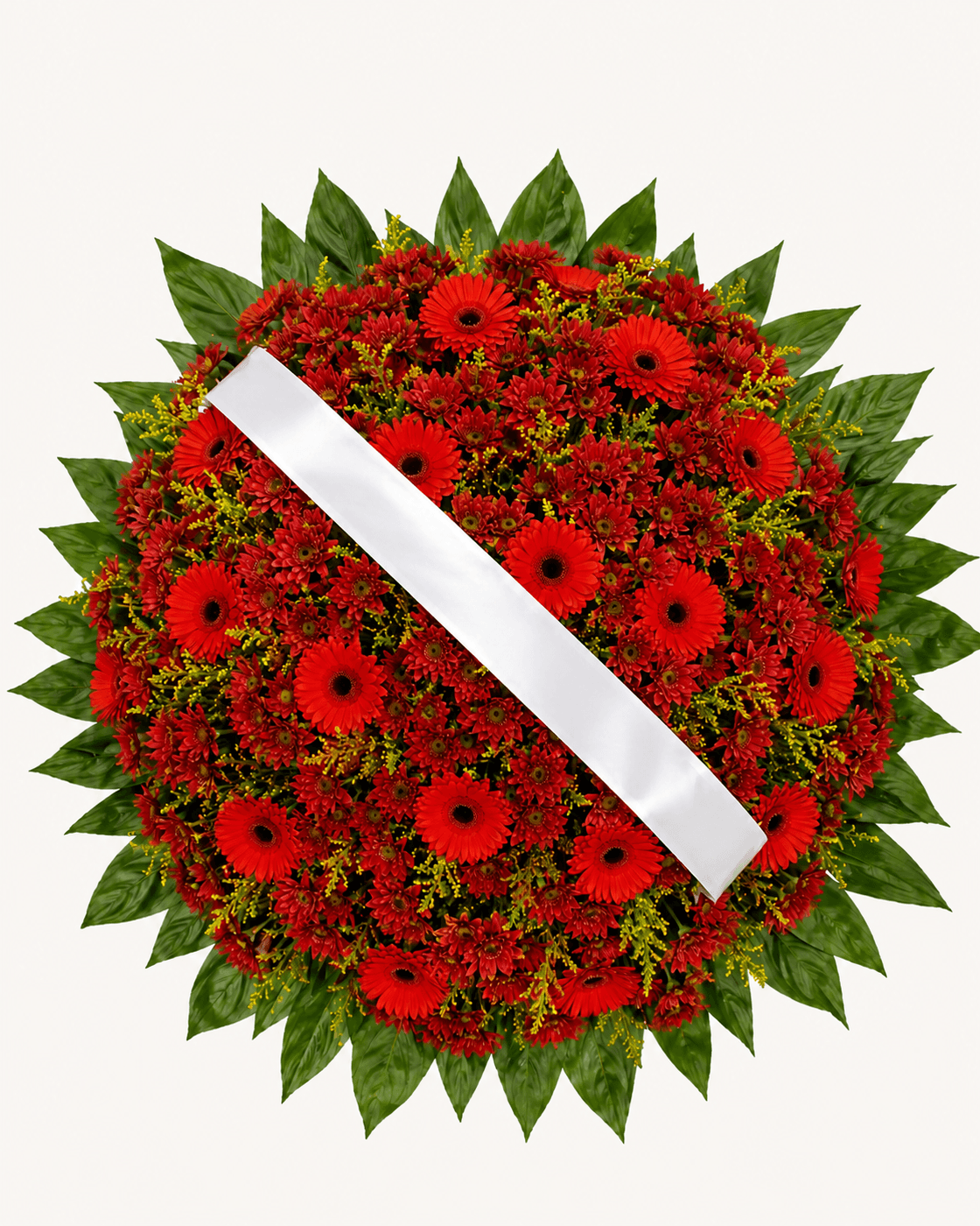 Coroa de Flores Toda Vermelha de Gérberas e Crisântemos Sheena