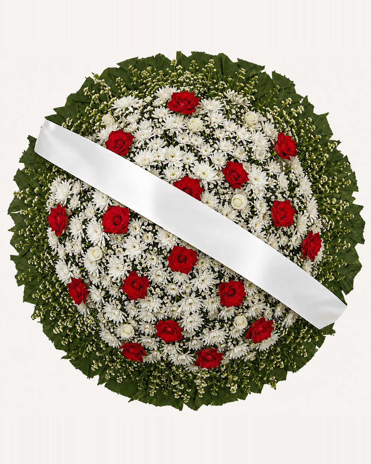 Coroa de Flores Vermelha e Branca de Rosas e Crisântemos, tamanho Pequena